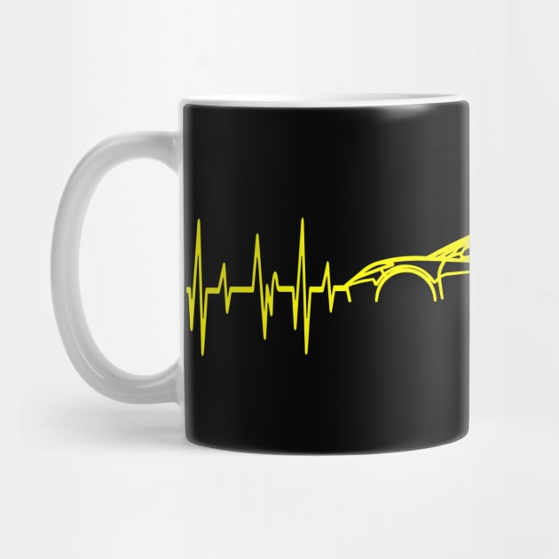 C8 Corvette Heartbeat Accelerate Yellow Supercar EKG Sports Car Heart Rate by Tees 4 Thee